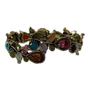 Multicolored Crystal Rhinestone Adjustable Vine Bracelet Gold Tone